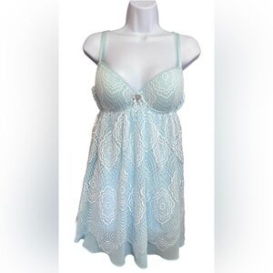 Seductive Wear By Cinema Etoile Babydoll‎ Bridal Blue White Lace Sz Large
